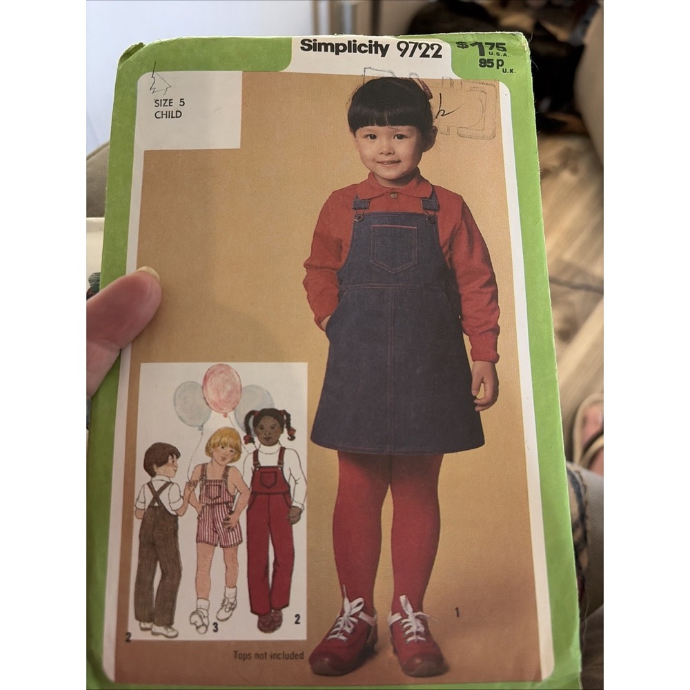 Simplicity 9722 Sewing Pattern Child 5 Jumper Overalls Shortalls Bibs Uncut 80s